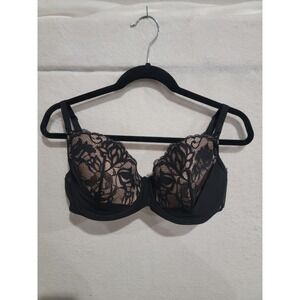 Frederick's of Hollywood Julianne Balconette Bra 38DD Black Lace Nude Lining